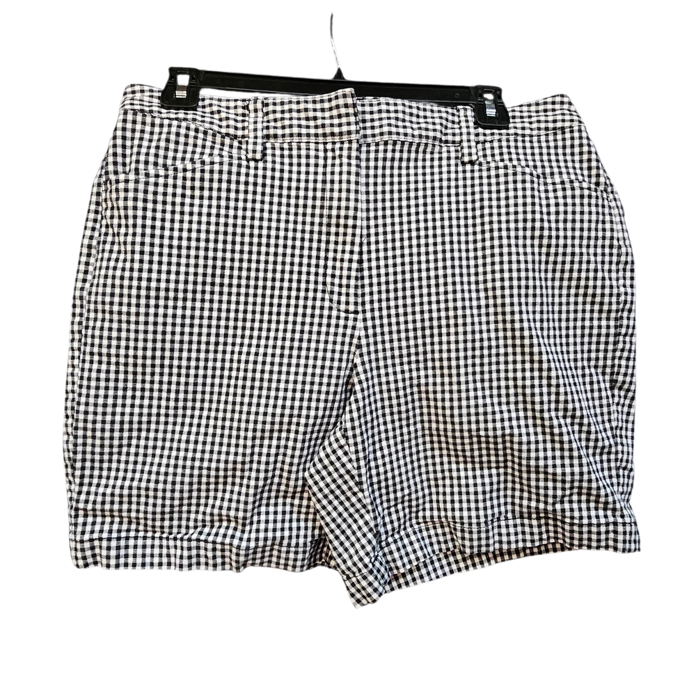 Lands' End Black & White Gingham Mid Rise Shorts Hook & Eye Closure Size 8